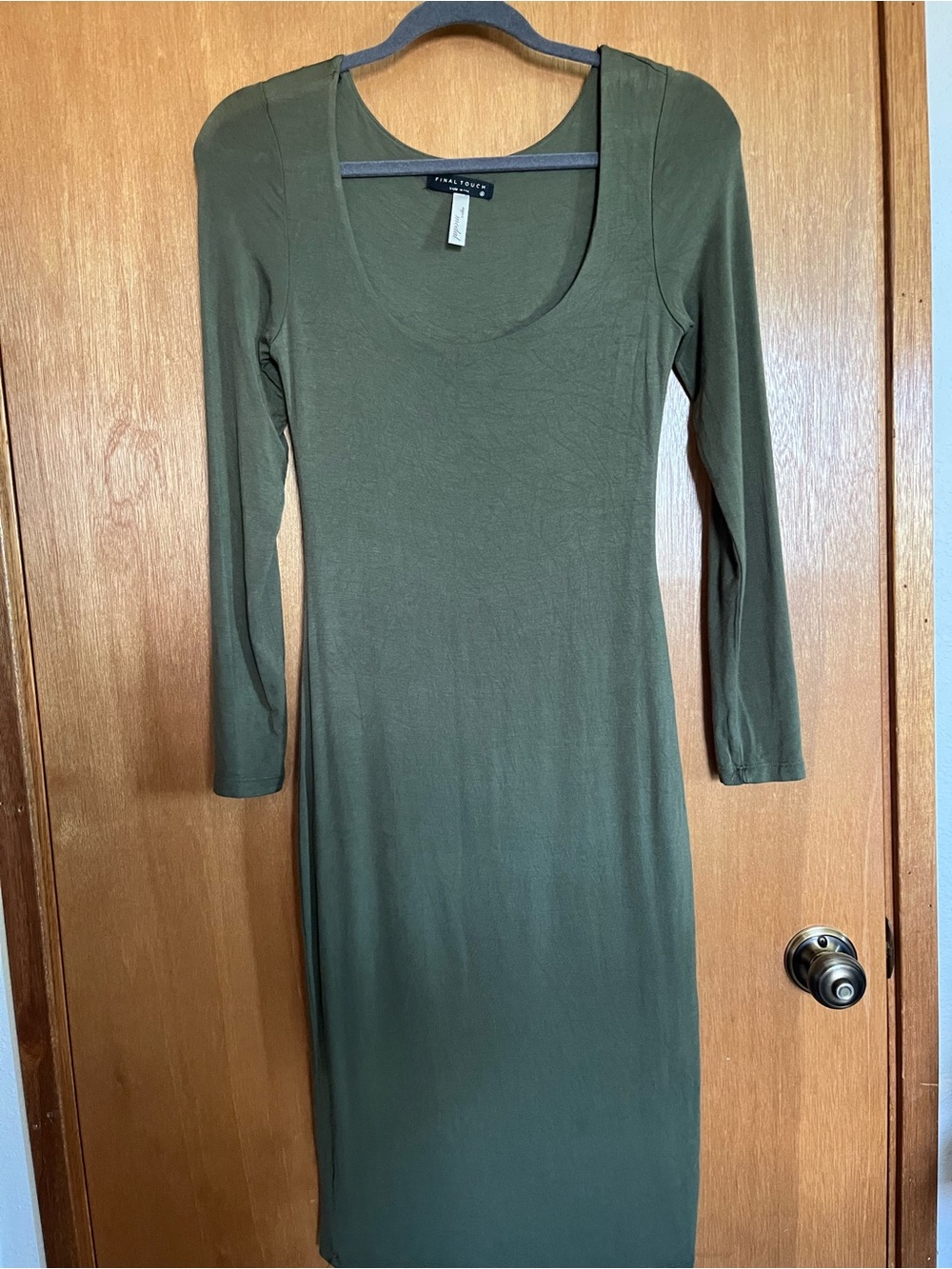 Olive Green Long Sleeve Scoop Neck Dress